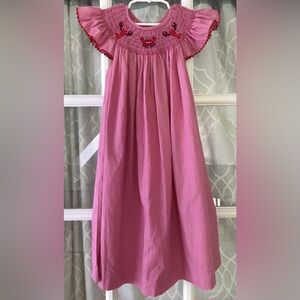 Mom & Me size 5 girls smocked flutter sleeve dress, crab & 2 lobsters embroidery